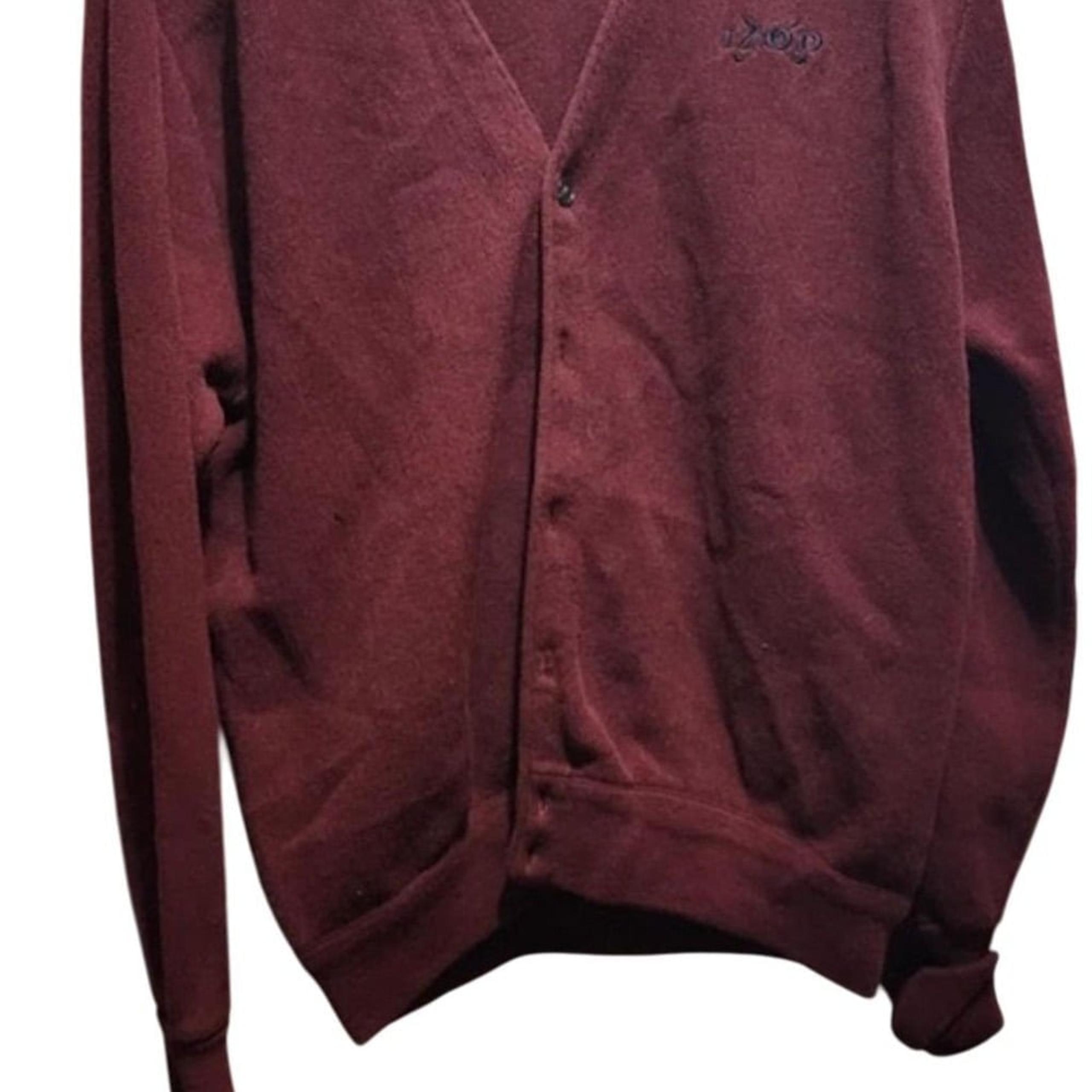 Vintage IZOD Men's Burgundy golf Cardigan Sweater M V-Neck Button Down grandpa