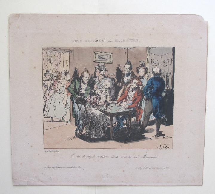 French Early 1800's Satirical Lithograph by de E. Ardit Original Print Antique