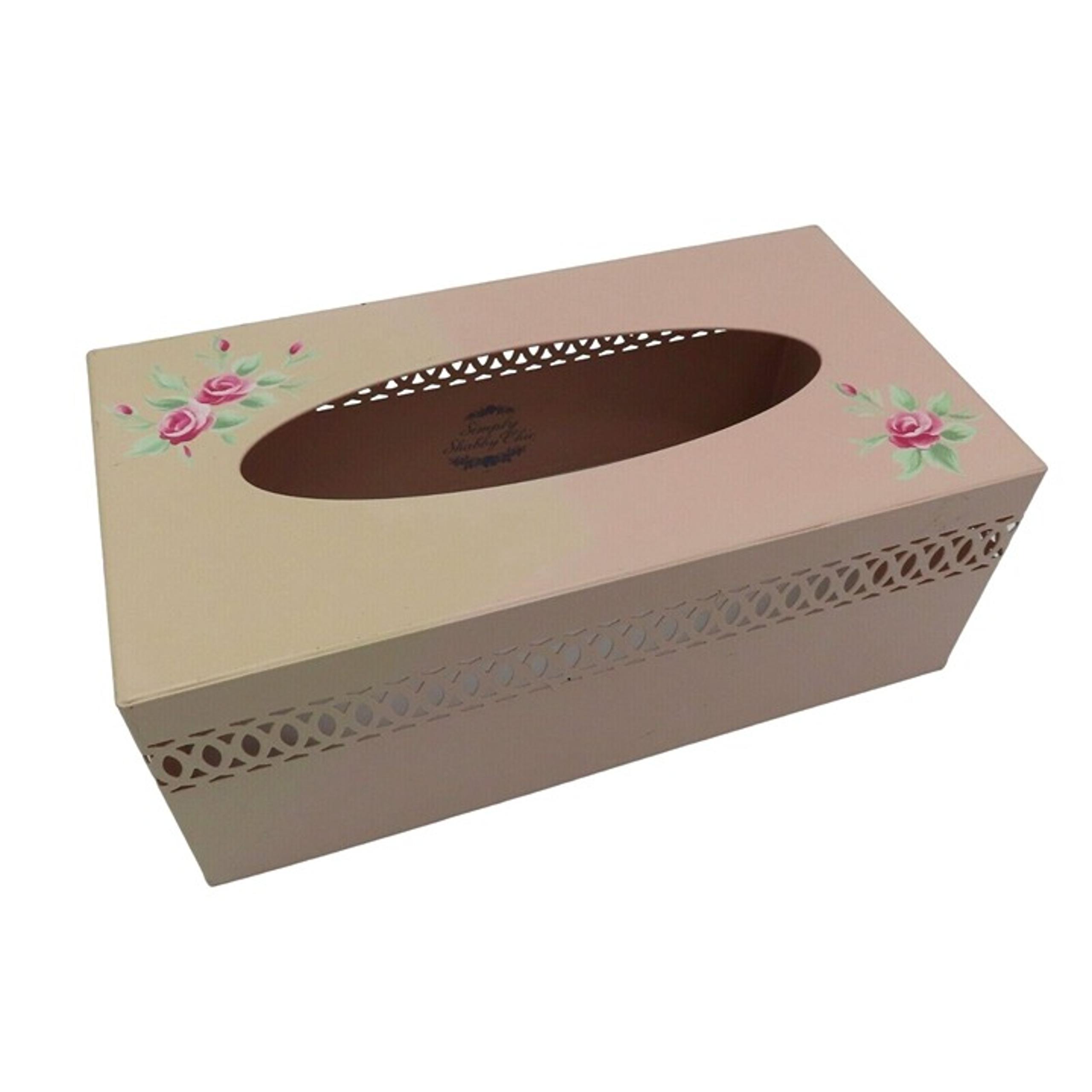 Simply Shabby Chic Tissue Box Cover Pink Rose Flower Floral Metal Rachel Ashwell