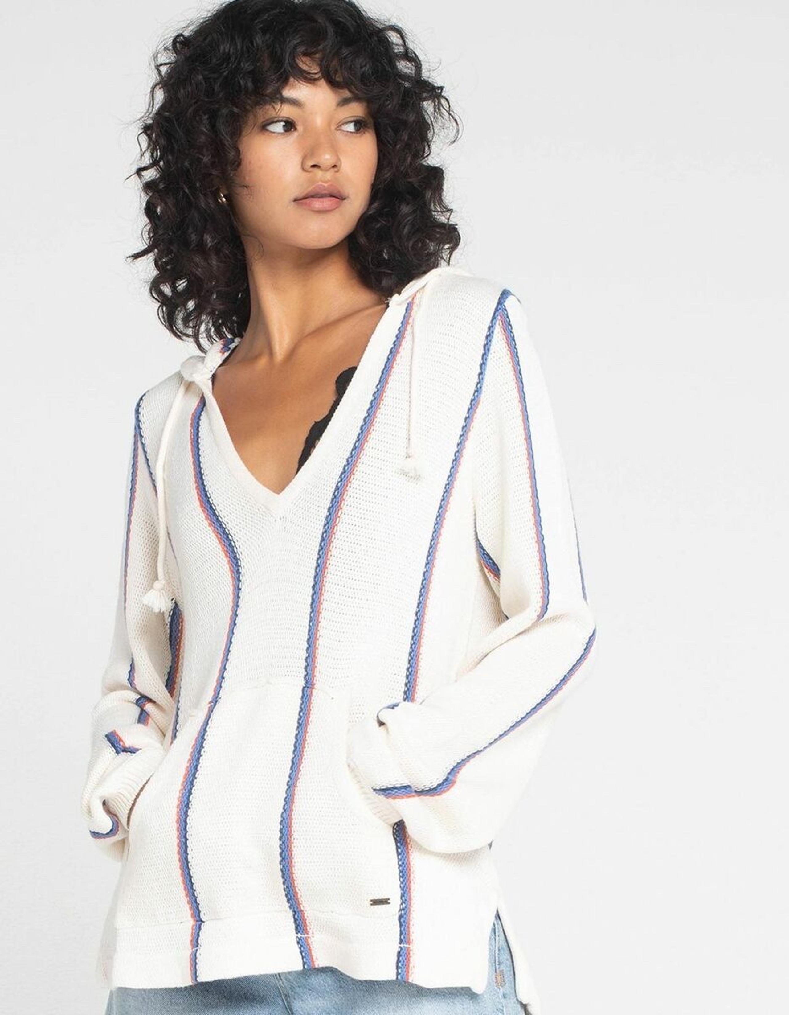 O’Neil White Striped Hooded Sweater size M