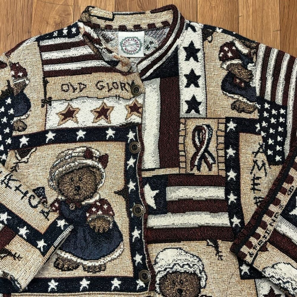 Vintage Sugar Street Weavers Sweater Womens L Patriotic Bears Made In USA Rare