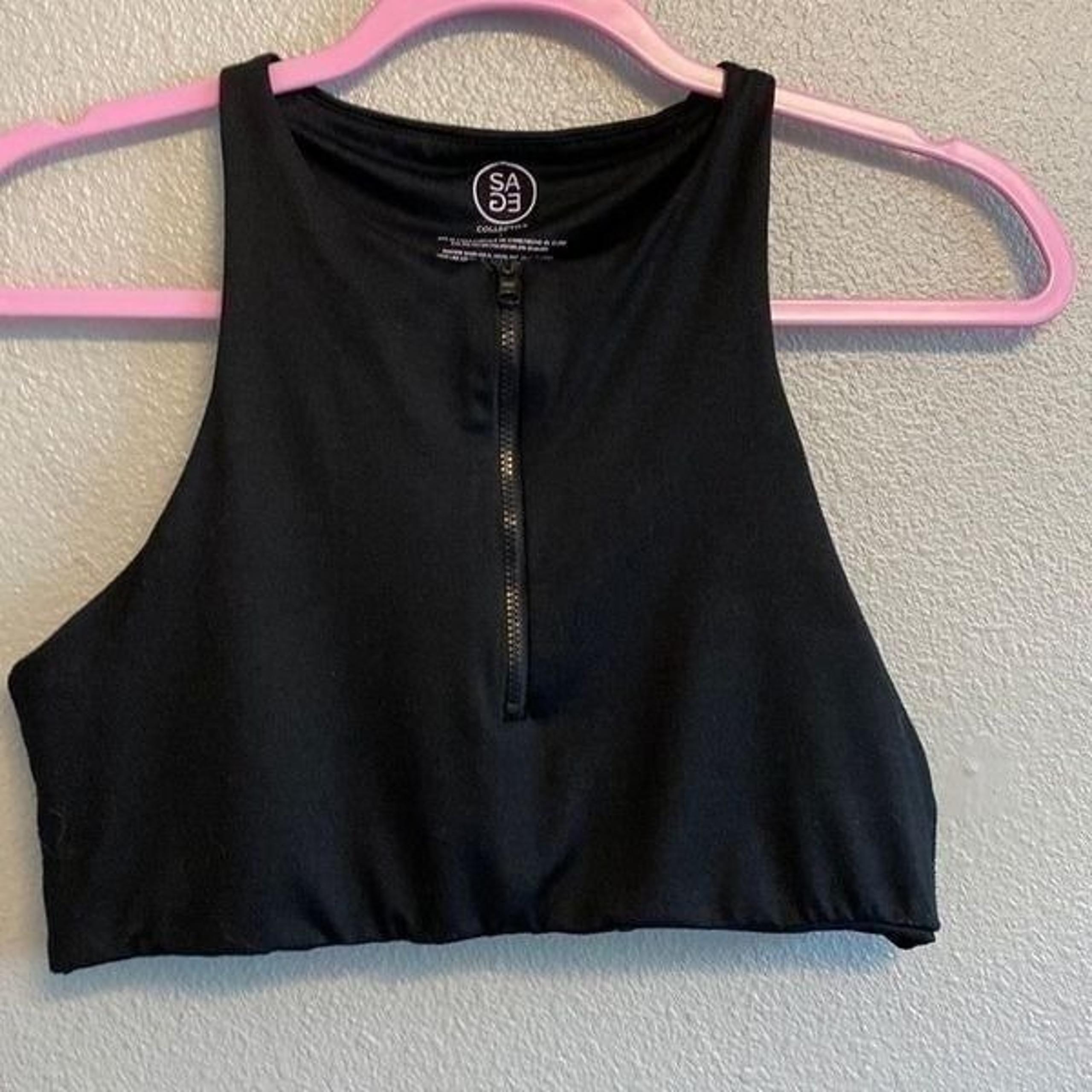 SAGE COLLECTION- black high neck zip sports bra- Size large