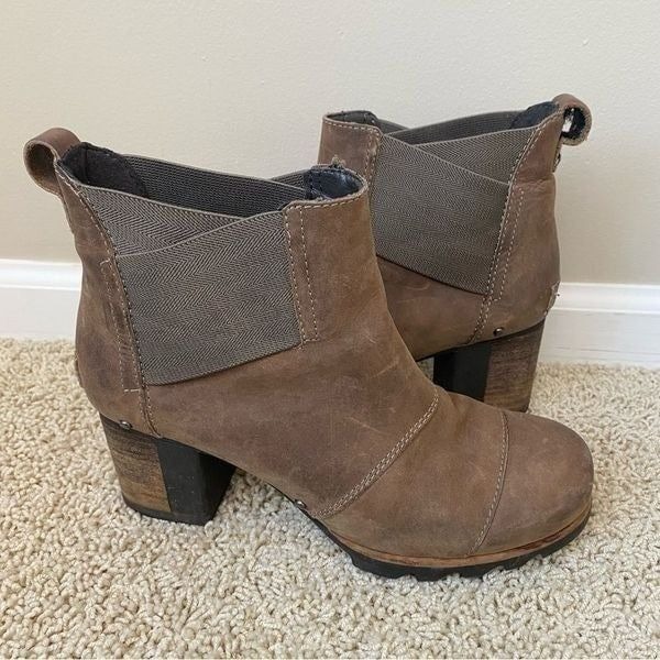 Sorel Addington Chelsea Ankle Boots Block Heel Kettle Tan Brown 8.5