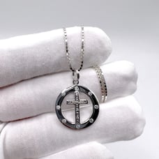 .925 Sterling Silver Circle pendant with Cross & Cz’s Necklace