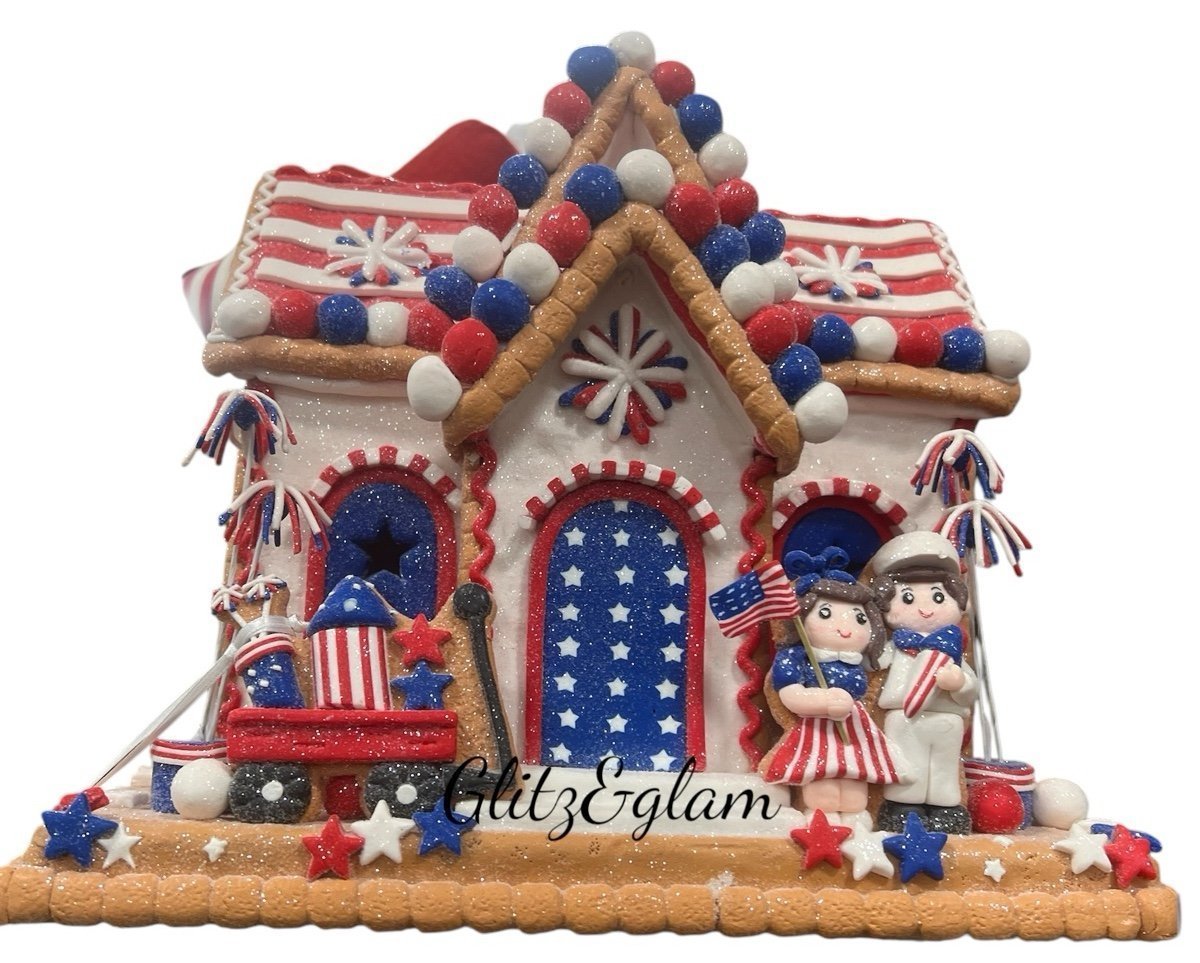 Patriotic gingerbread house Americana patriotic by stars & stripes