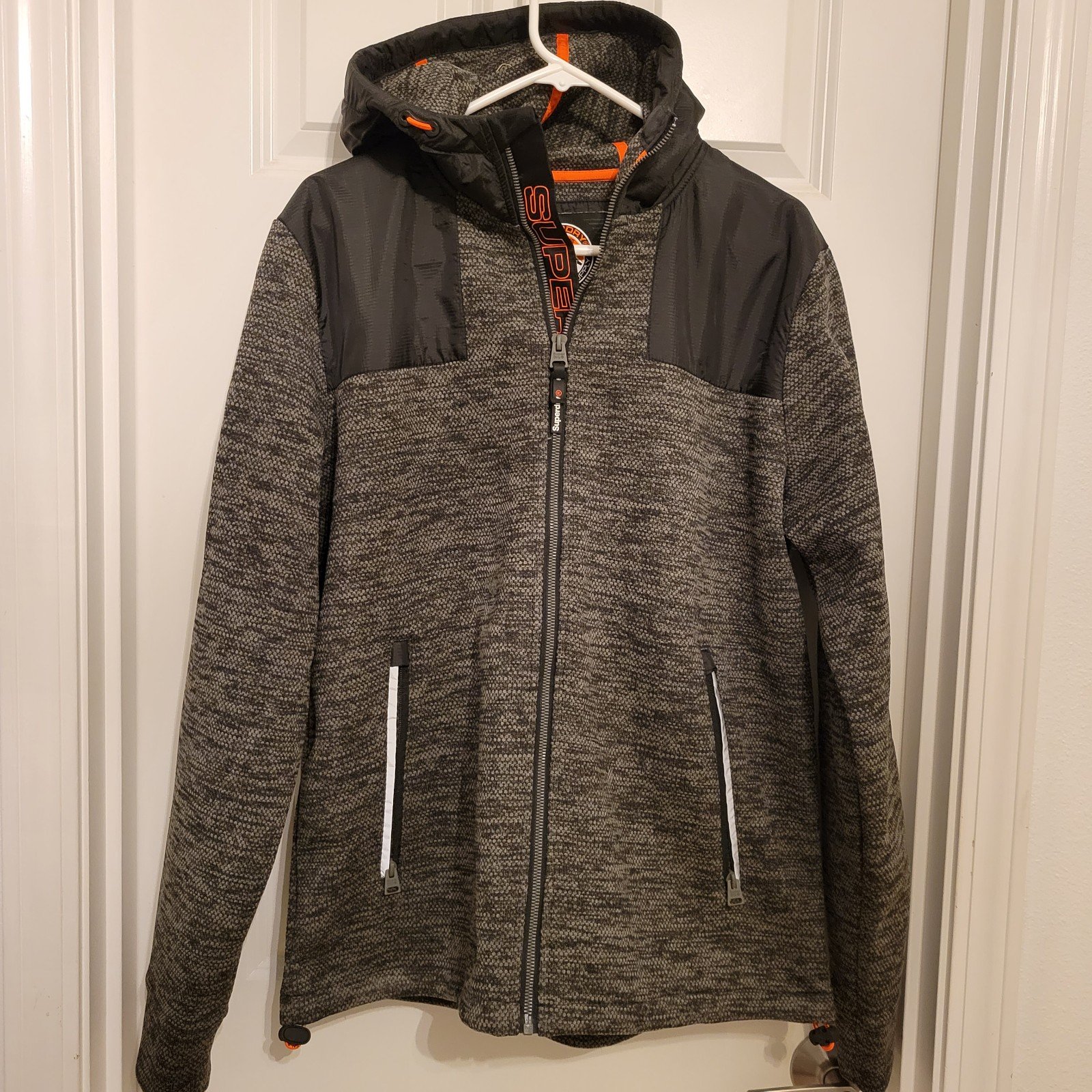 New Superdry mens XL Jacket orange grey nwt coat hood zip