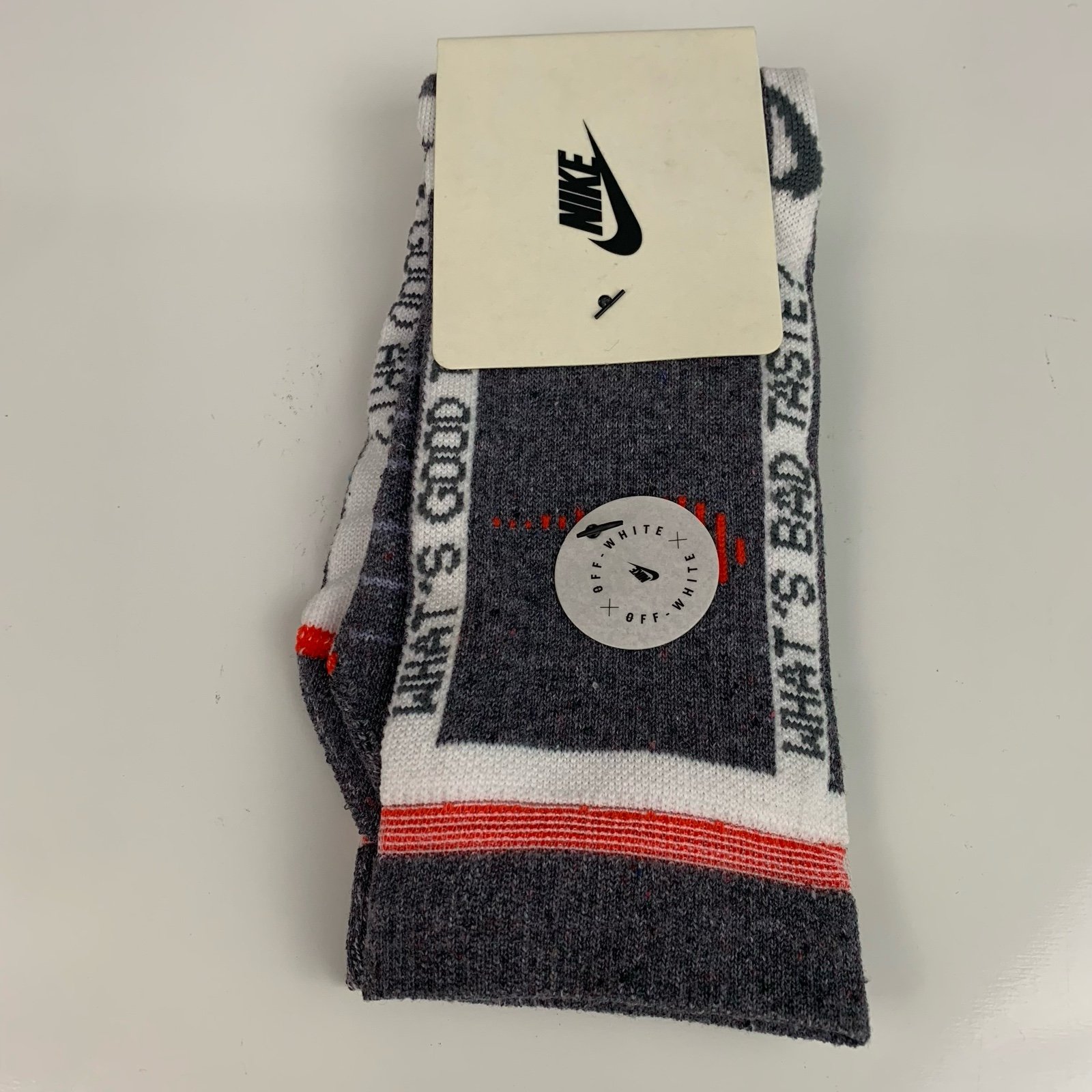 Nike x Off-White Crew Socks Grey / Total Crimson CN5786-020 Size Large New
