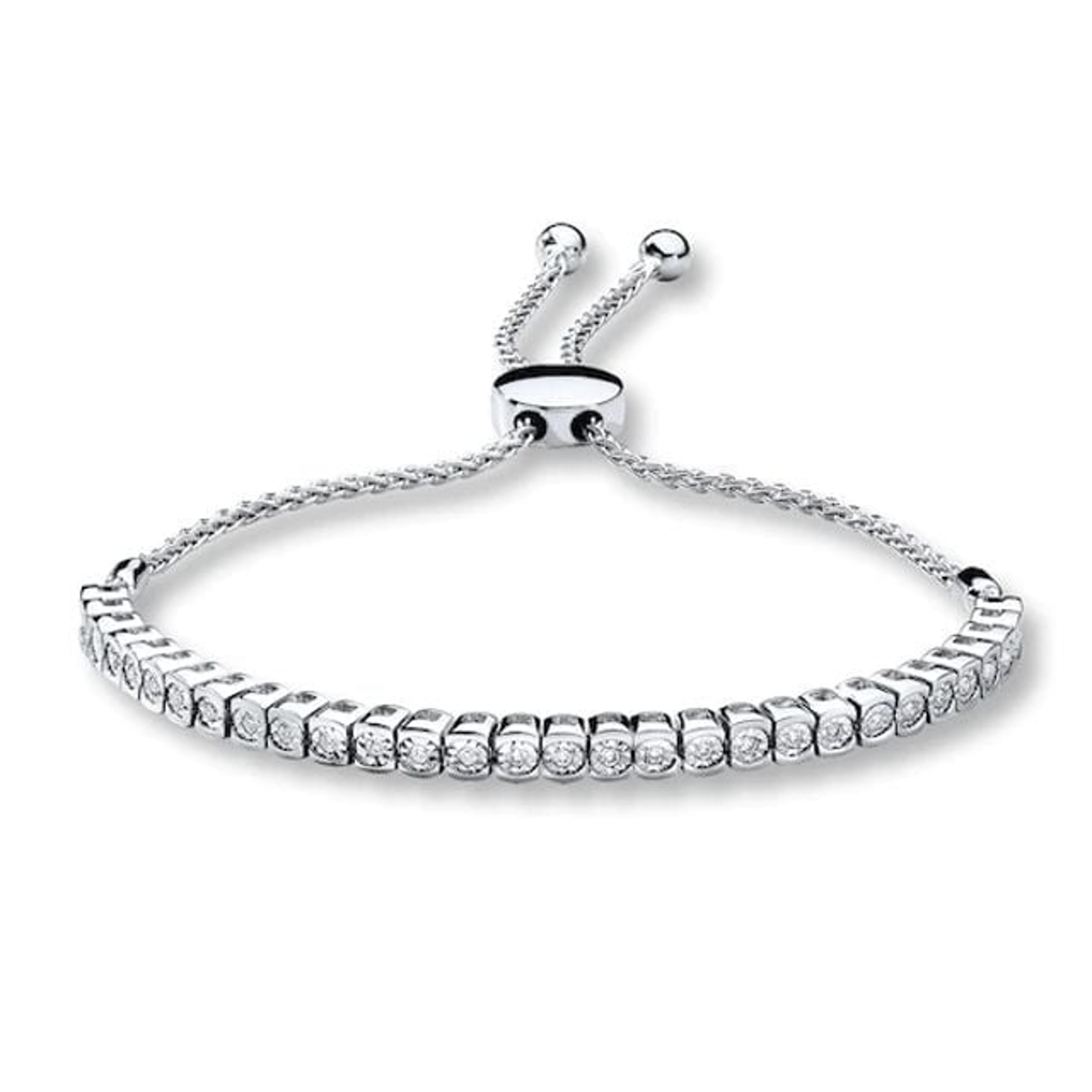 Diamond Bolo Bracelet 1/2 ct tw Round-cut 10K White Gold 9.5"