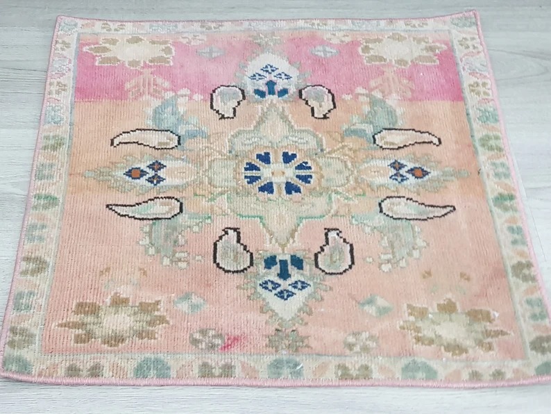 Square Turkish Rug , Woven Rug , Door mat Rug , Closet Rug , Bath Rug , Handmade