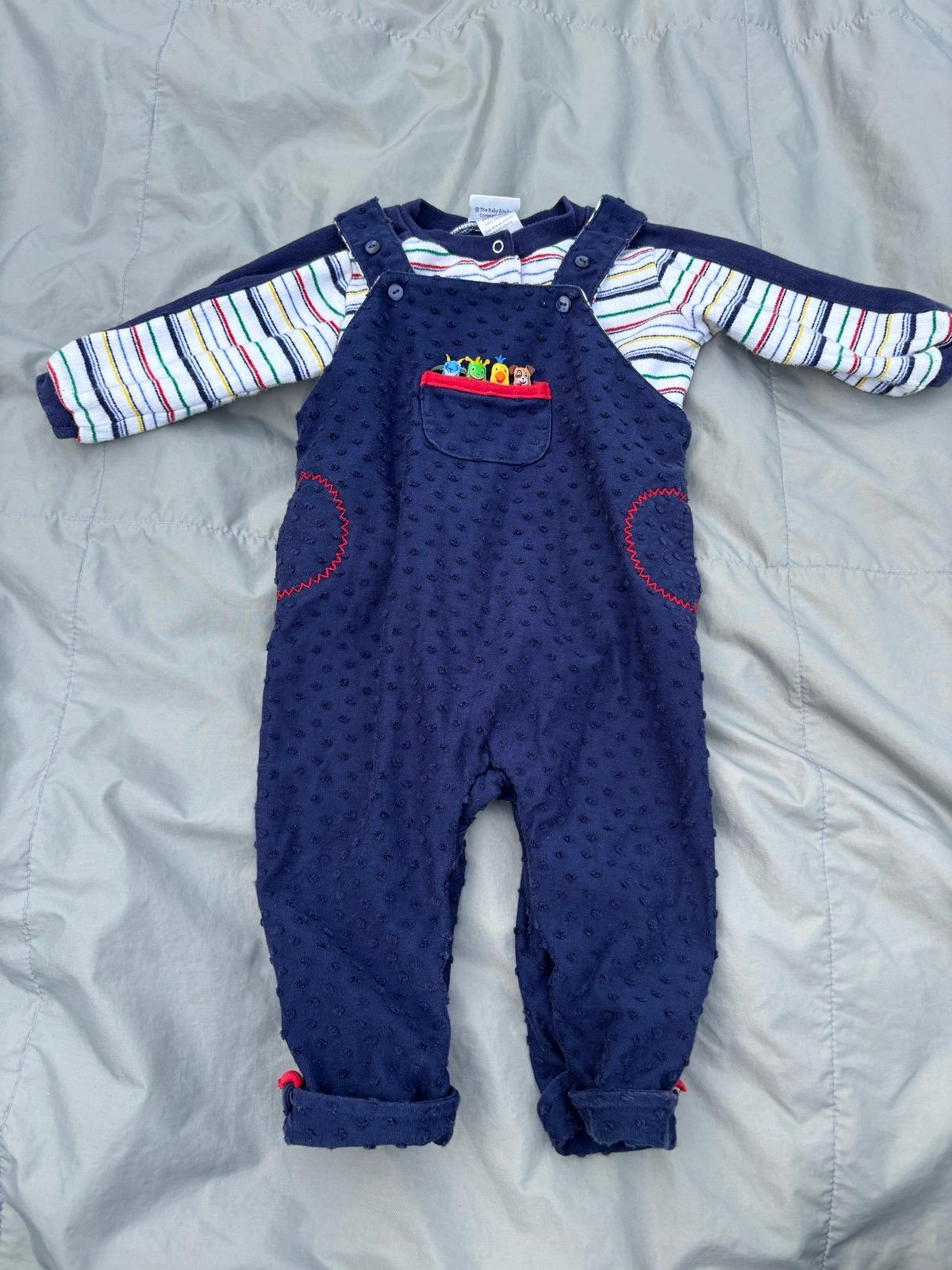 Baby Einstein vintage y2k overalls onesie outfit set stripes animals 9 mths