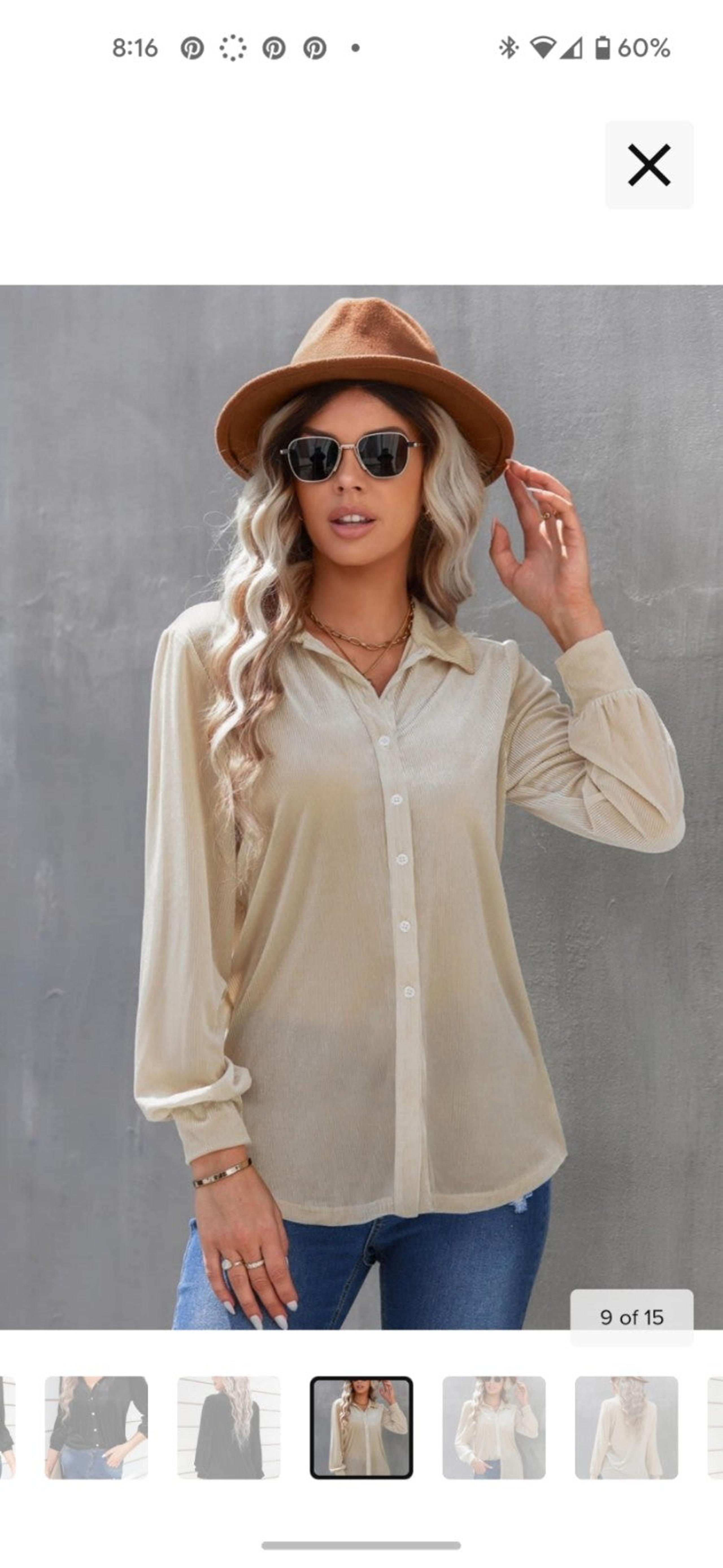 Lux Light Velvet Button Down Blouse, NWOT