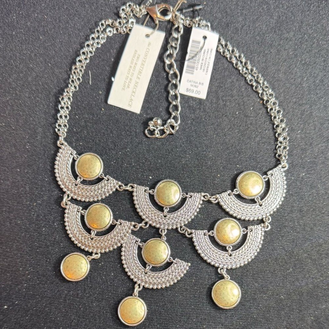 Chico’s Catina Bib Mixed Metal Reversible Necklace 15-19inch