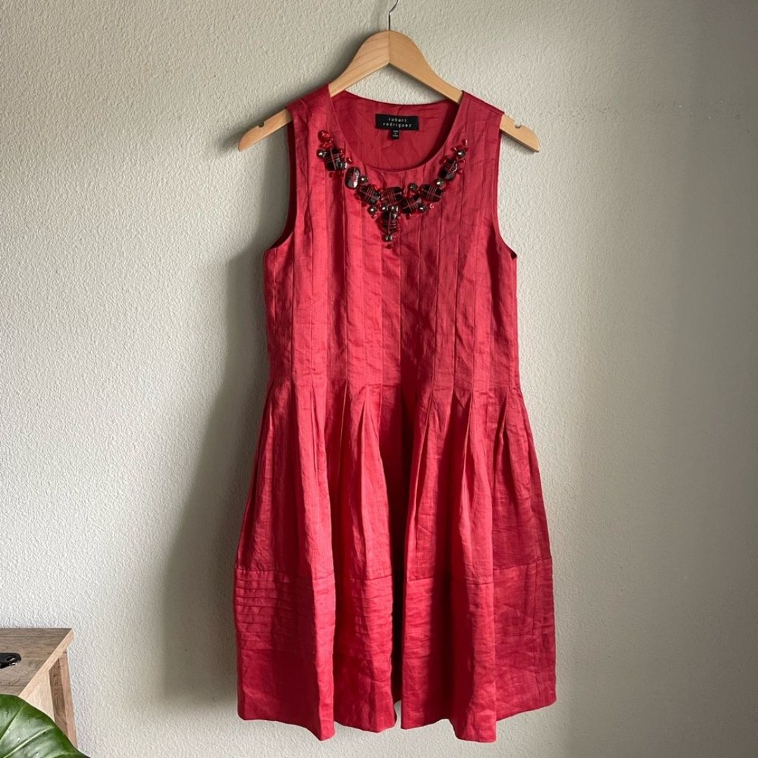 Robert Rodriguez Embellished Fit & Flare Dress in Red