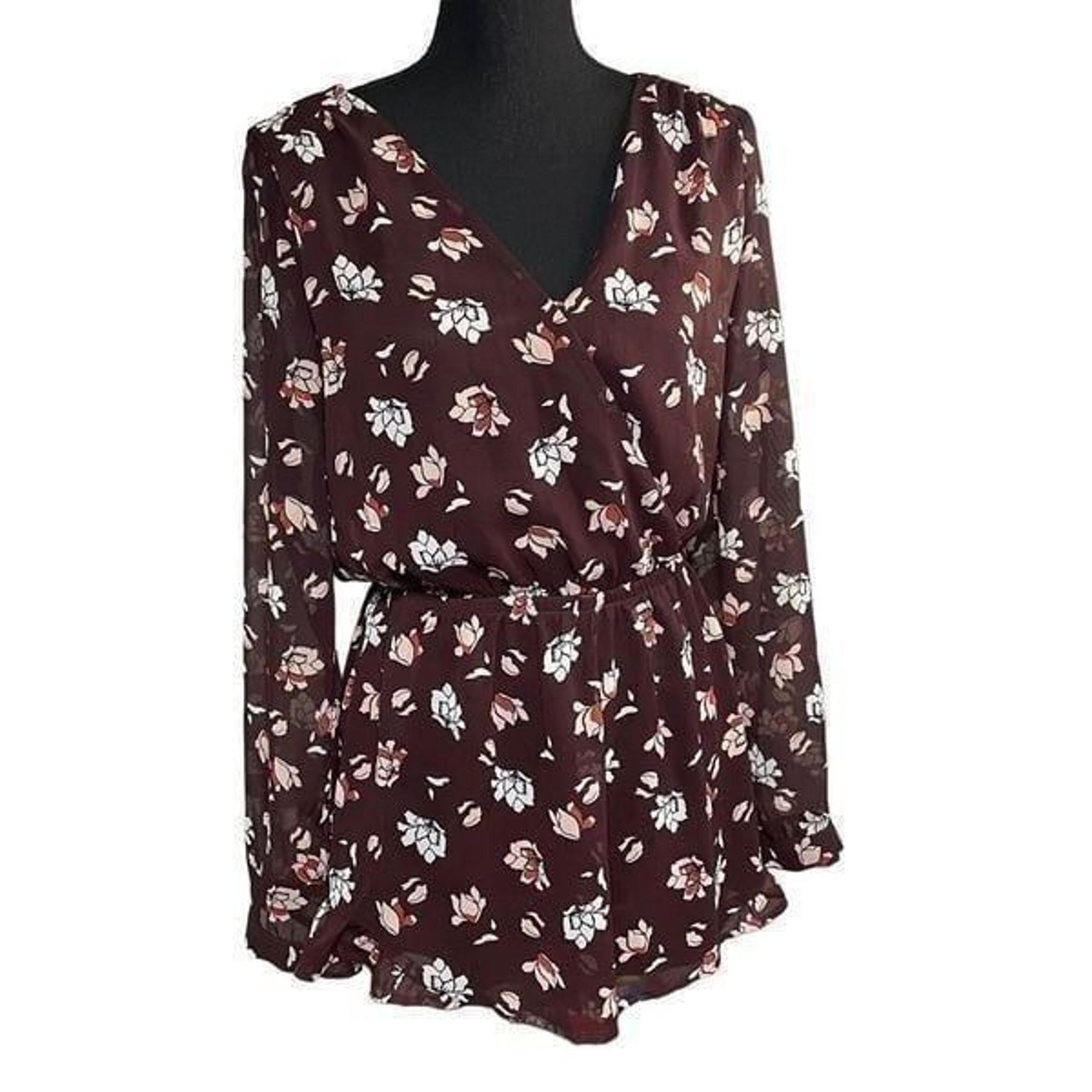 ASTR Burgundy Floral Ruffle Hem Romper