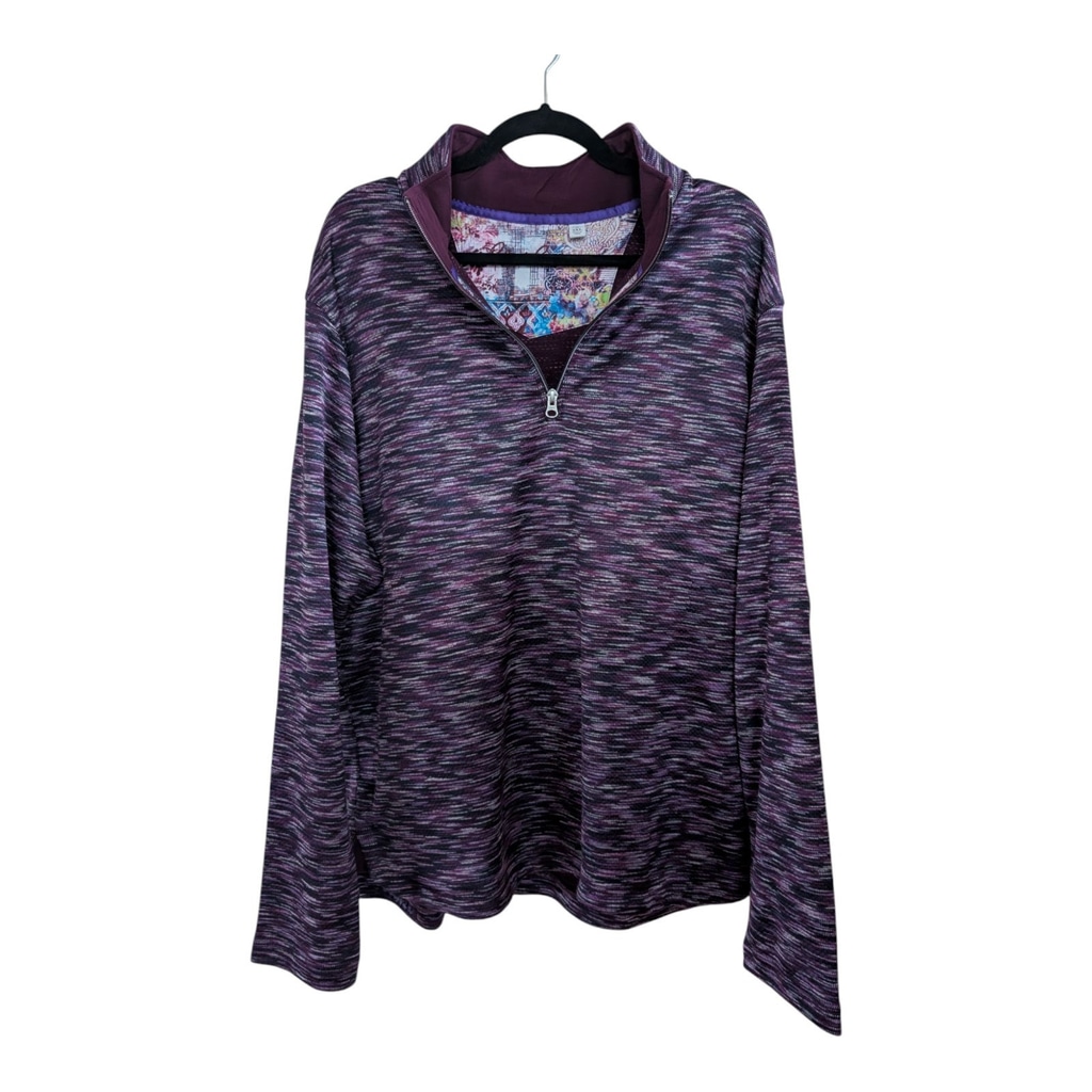 205 Robert Graham WATERFORD Quarter Zip Pullover Men 2XL Berry Purple Sweater