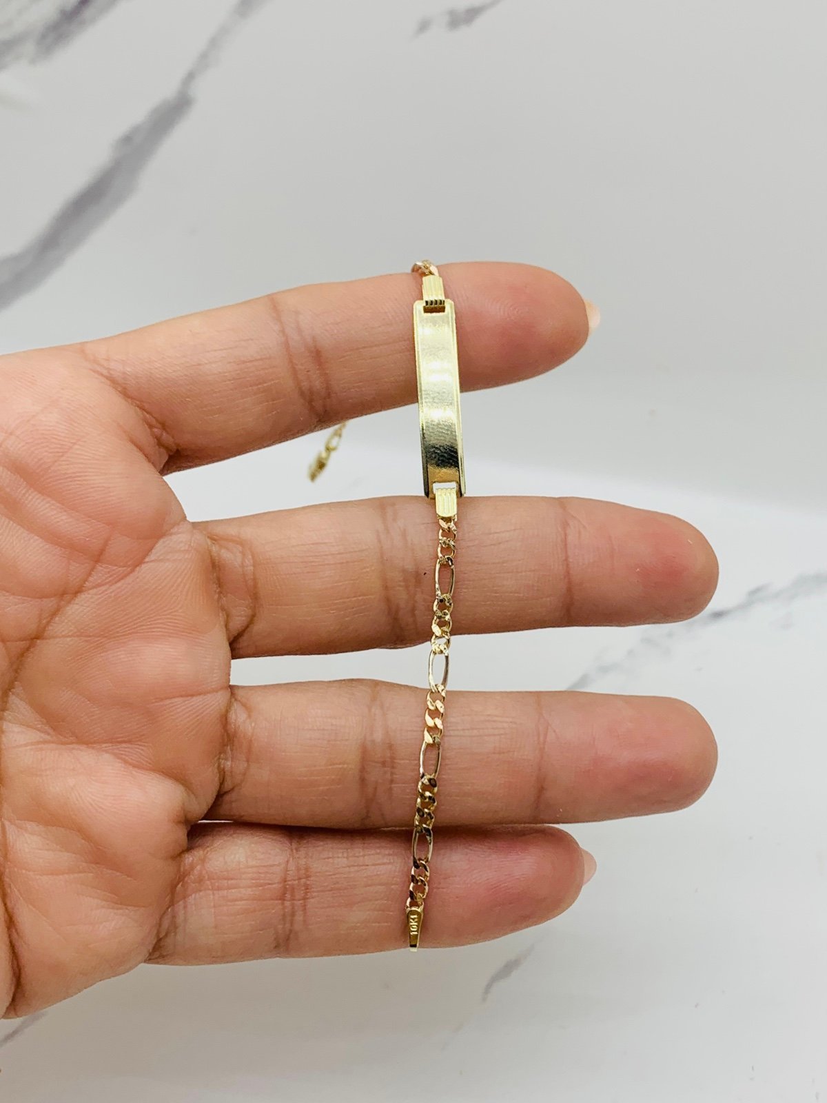 ❤️ Real 10k Gold Bracelet ID Figaro Kids ❤️ 6”long for baby girl / boy Figaro