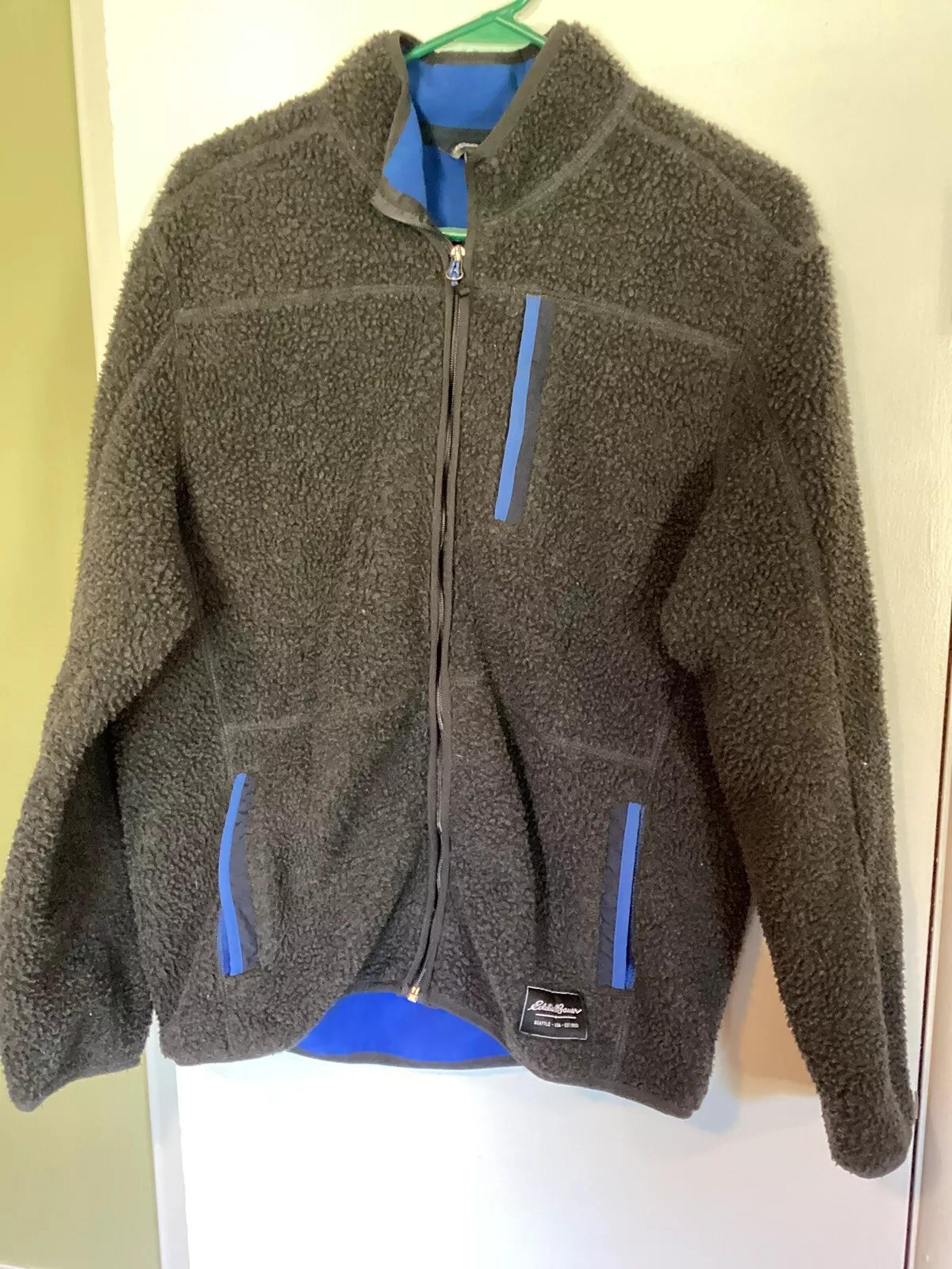 Men's EDDIE BAUER Black Full Zip Sherpa Deep Pile Fleece Jacket Size Medium