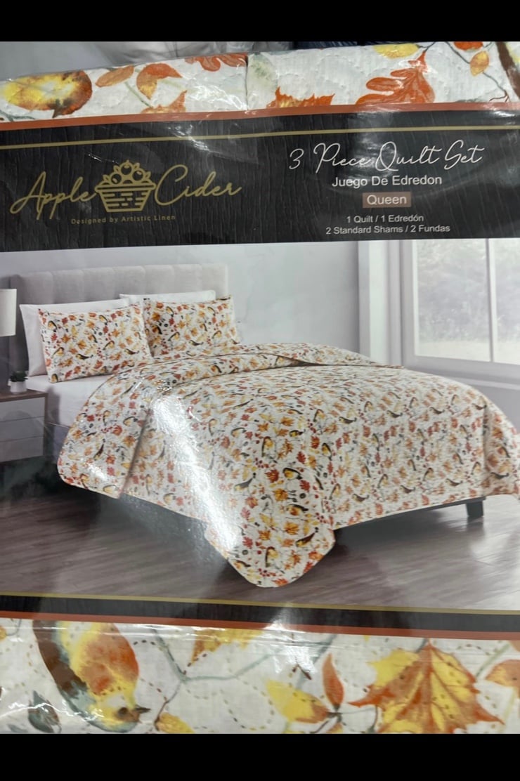 Autumn Fall Harvest QUEEN 3 Piece Quilt Set