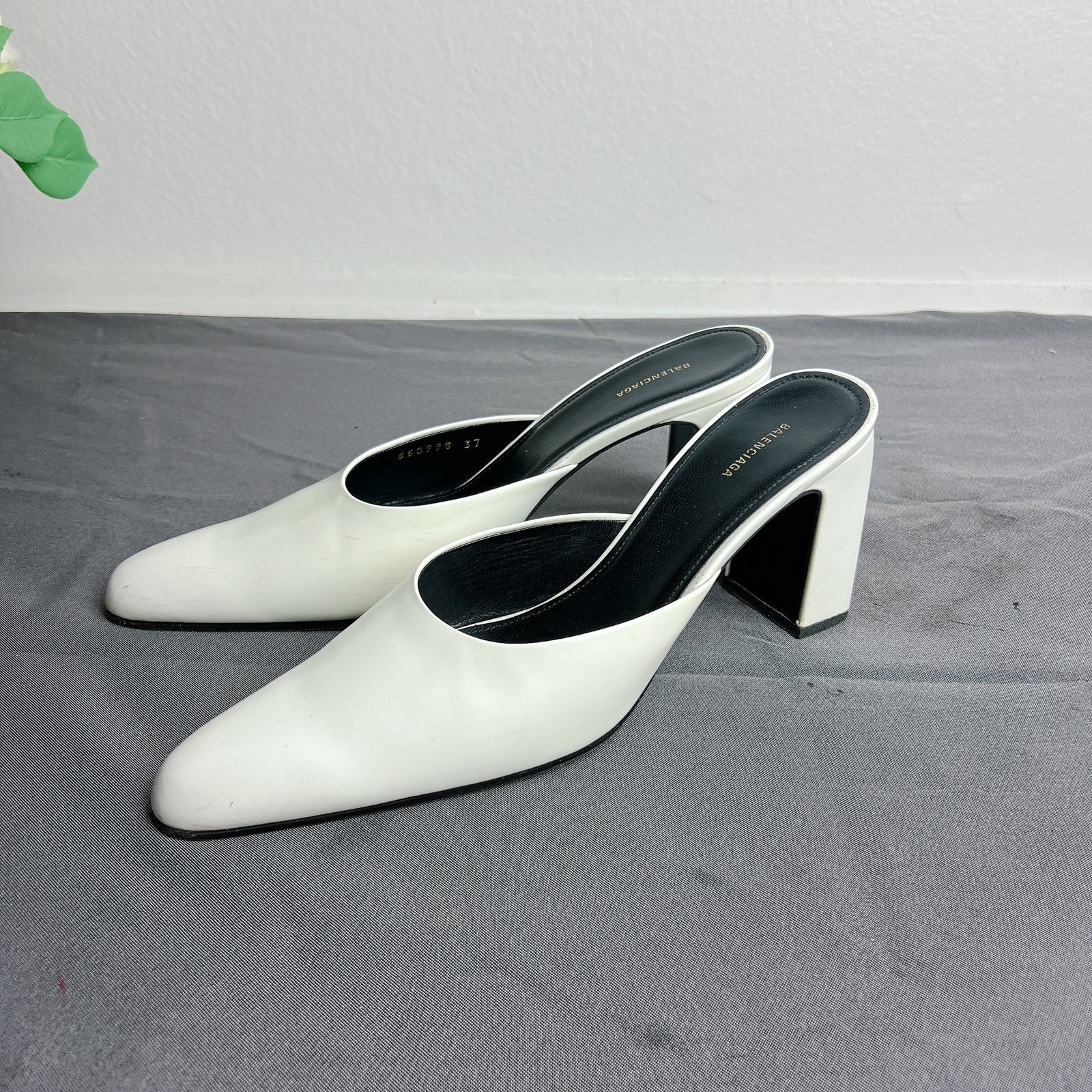 Balenciaga Block Heel Mules In White Patent Leather Heels Pumps EU37