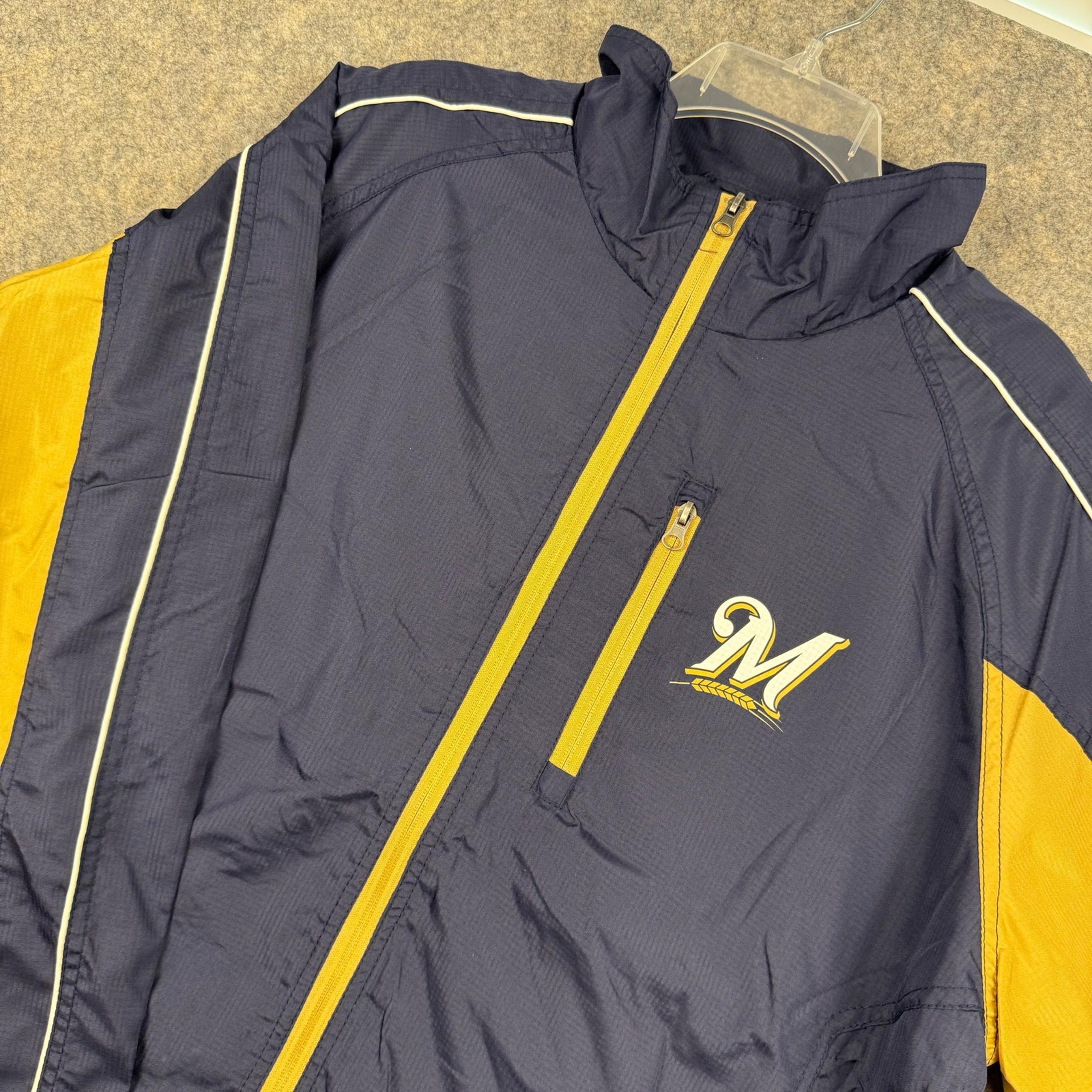 Milwaukee Brewers Men’s Windbreaker Jacket Dark Navy Blue Gold Size XL NWT 963