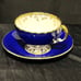 Aynsley English Bone China Cobalt Blue Gold Leaf Oban Teacup and Saucer