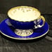 Aynsley English Bone China Cobalt Blue Gold Leaf Oban Teacup and Saucer