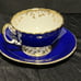 Aynsley English Bone China Cobalt Blue Gold Leaf Oban Teacup and Saucer