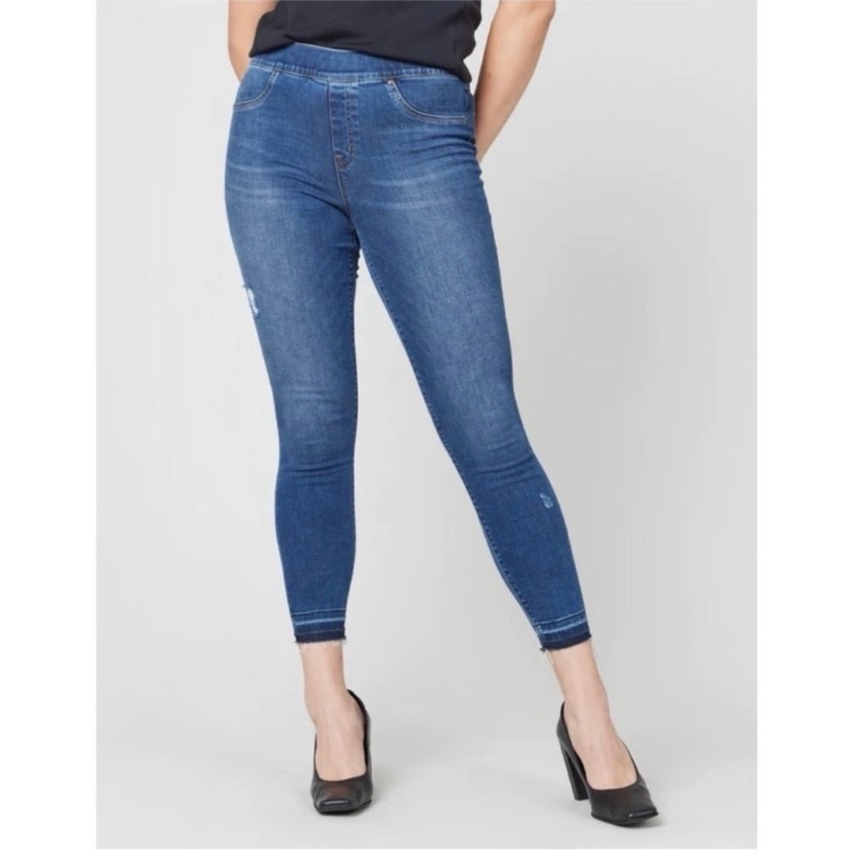 SPANX Medium Wash Distressed Ankle Skinny Jeans Size Medium