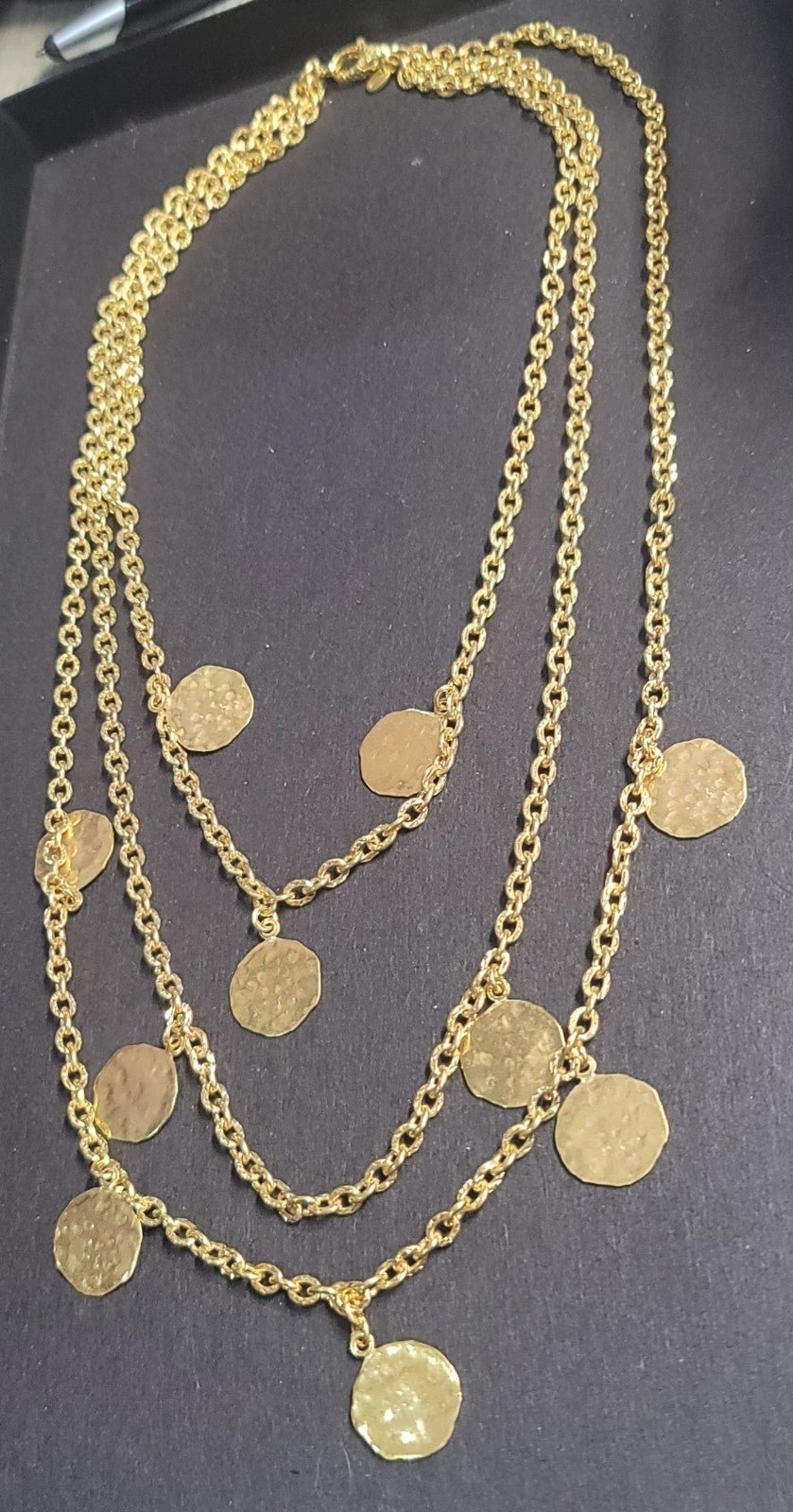 N167 3 Strand Hammered Disc Station Necklace
