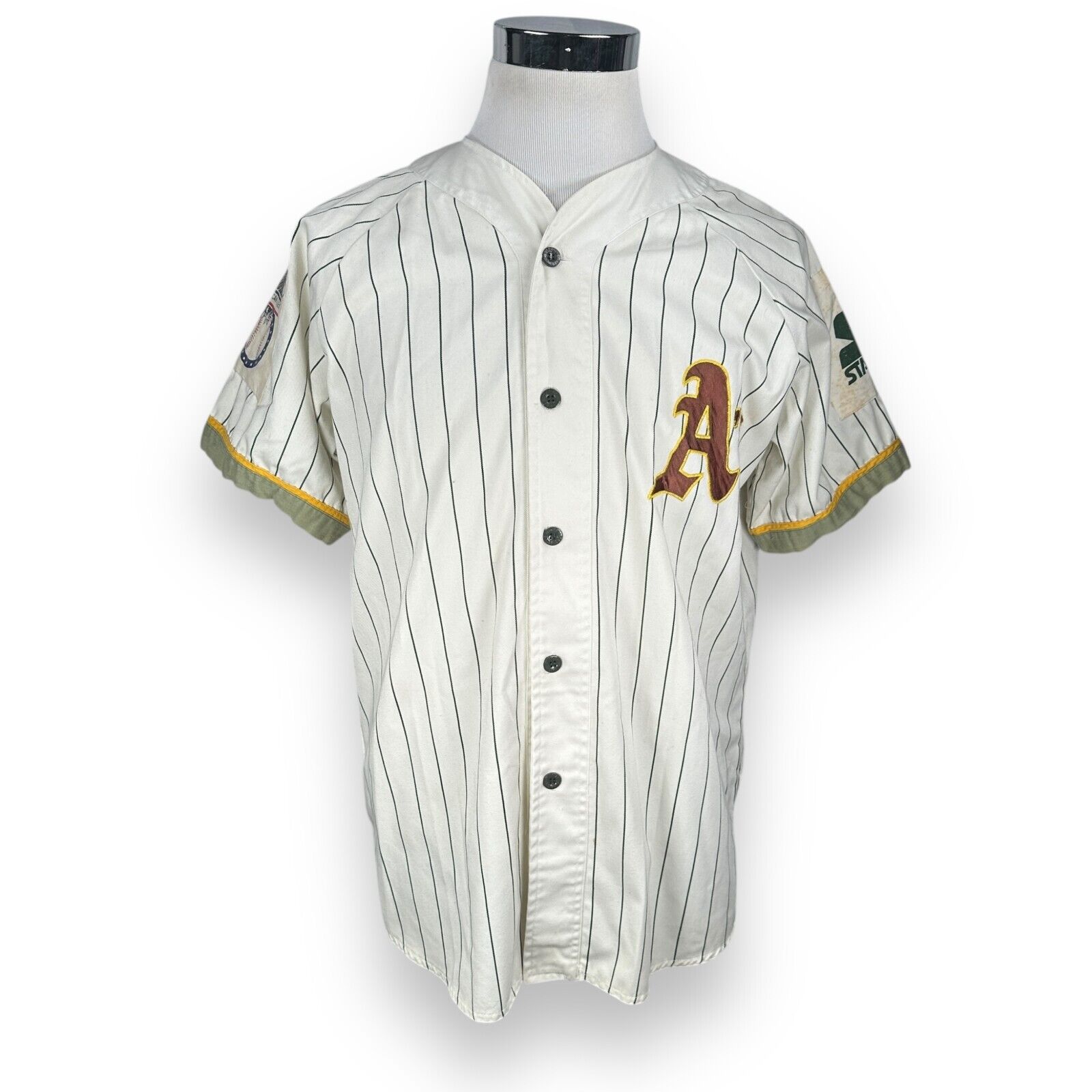 Vintage Starter Oakland Athletics Jersey Men Large White Pinstripe 80s READ