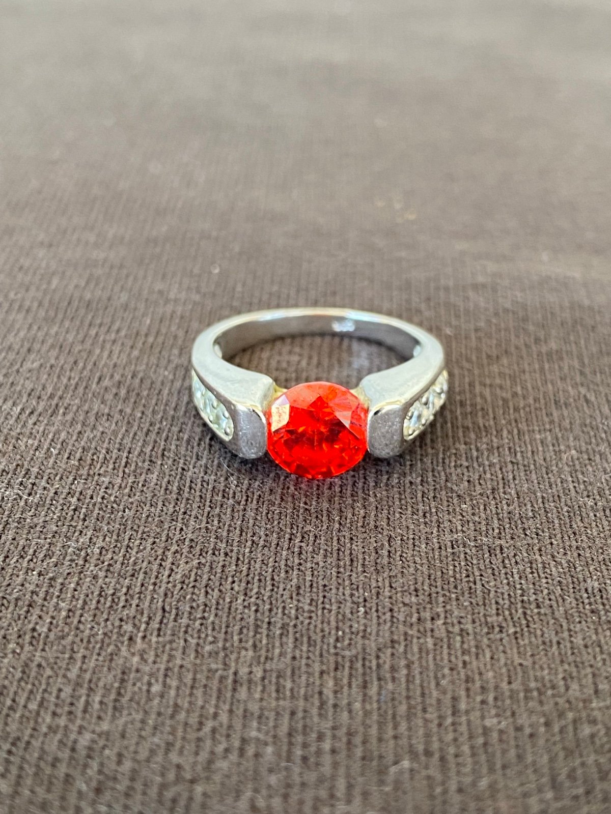925 sterling Silver Red Stone Ring Modern Minimalist Red Ruby Garnet