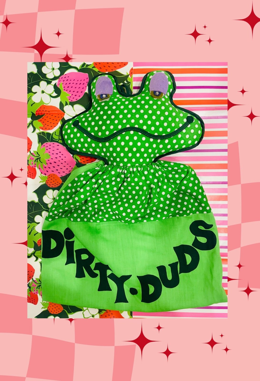 Vintage Frog Hanging Plush Dirty Duds Laundry Bag & Hanger
