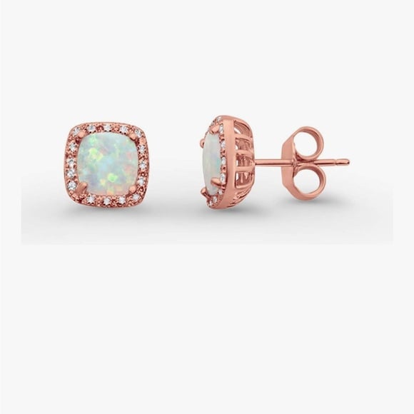 Opal and Rose Gold Halo Earrings NIP