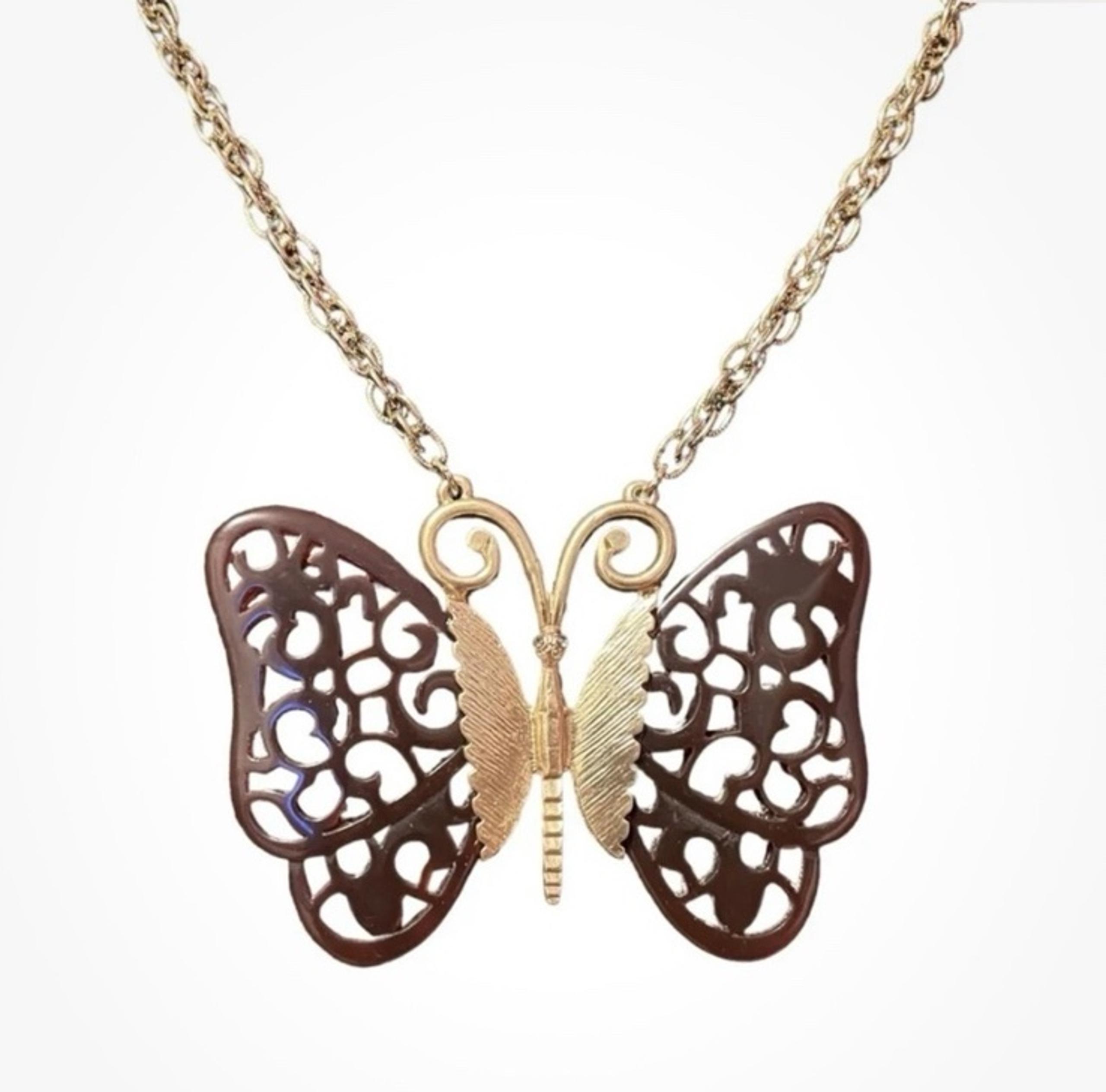 Anthropologie Butterfly Long Gold Tone Necklace “34 inches