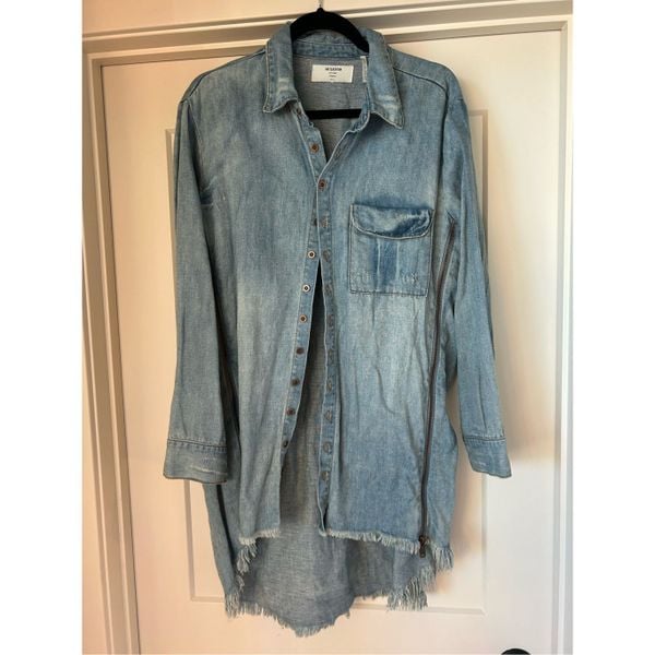 One teaspoon distressed denim chambray blue oversized button up shirt tunic s