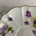 Victoria Bone China England C & E Violet Cup and Saucer #390 White Purple Flower