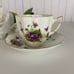 Victoria Bone China England C & E Violet Cup and Saucer #390 White Purple Flower