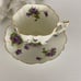Victoria Bone China England C & E Violet Cup and Saucer #390 White Purple Flower