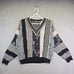 Vintage Alan Stuart Sweater Men's M V-Neck Black Patchwork Eclectic Grandpa