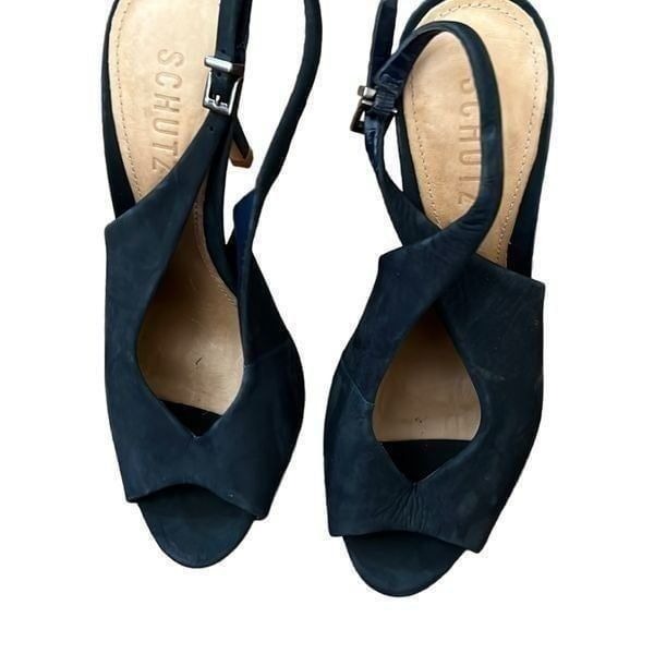 Schutz navy blue heels open toe