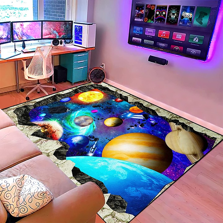 Illusion Area Rug Colorful Galaxy Star System Floor
