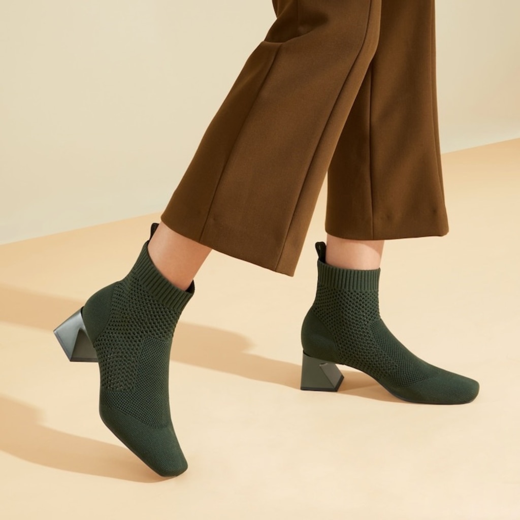 Vivaia Square-Toe Perforated Heeled Boots Melissa dark olive knit boots US 11