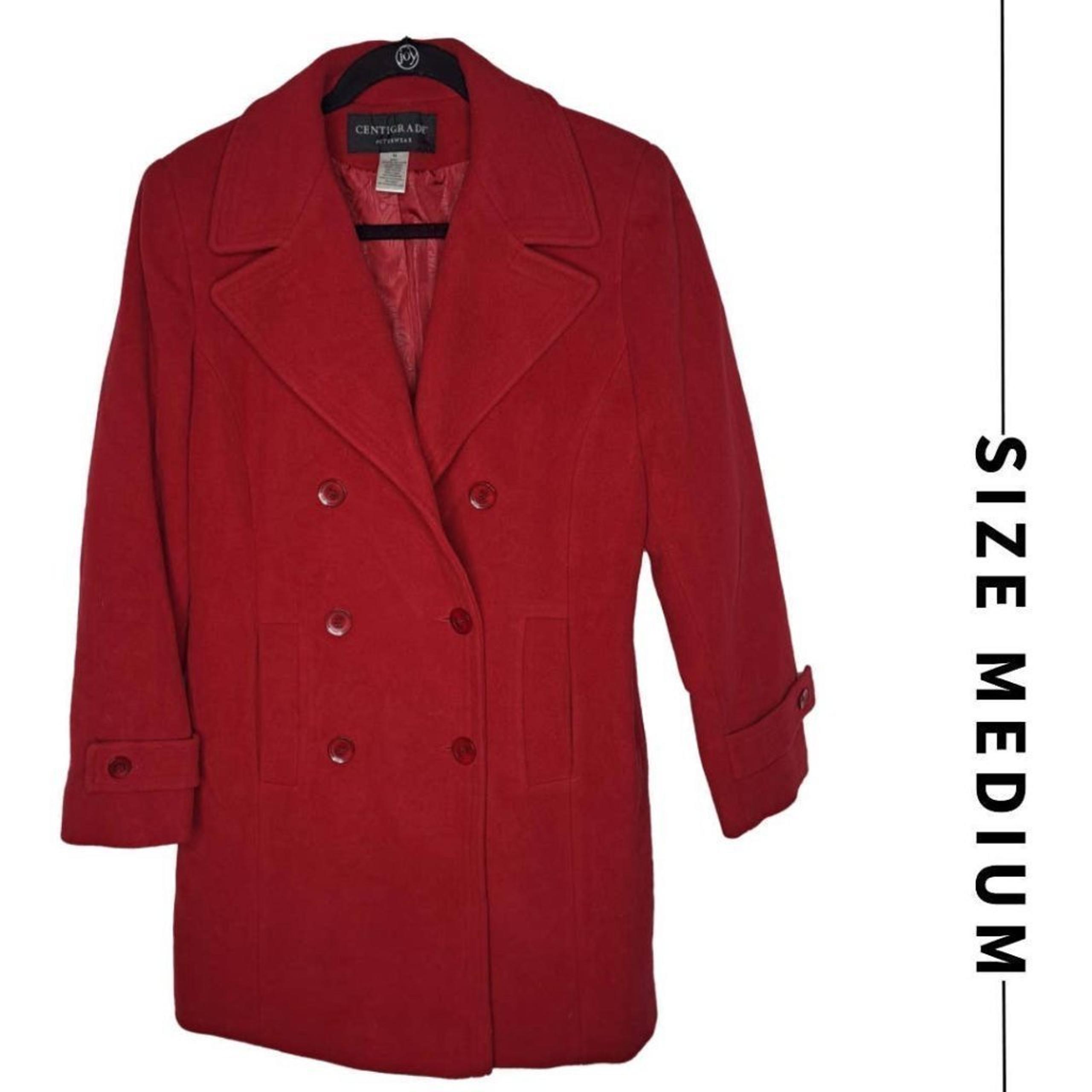 Centigrade Trench Coat Women M Red Wool Cashmere Peacoat VTG Knee Length Chic