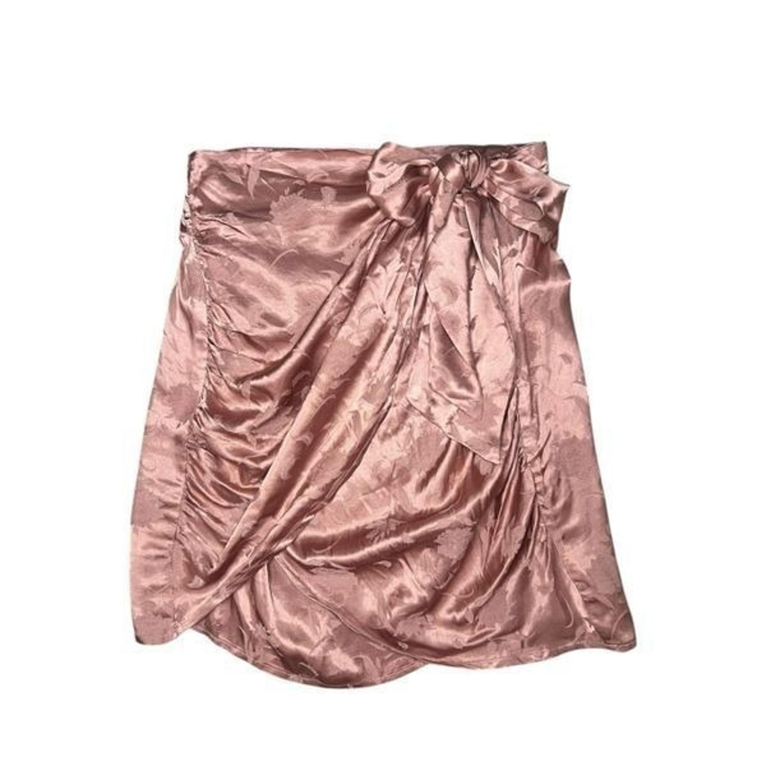 Lulu’s Women’s 6 Wrap Mini Skirt Pink Rose Gold Floral Satin Tie NEW