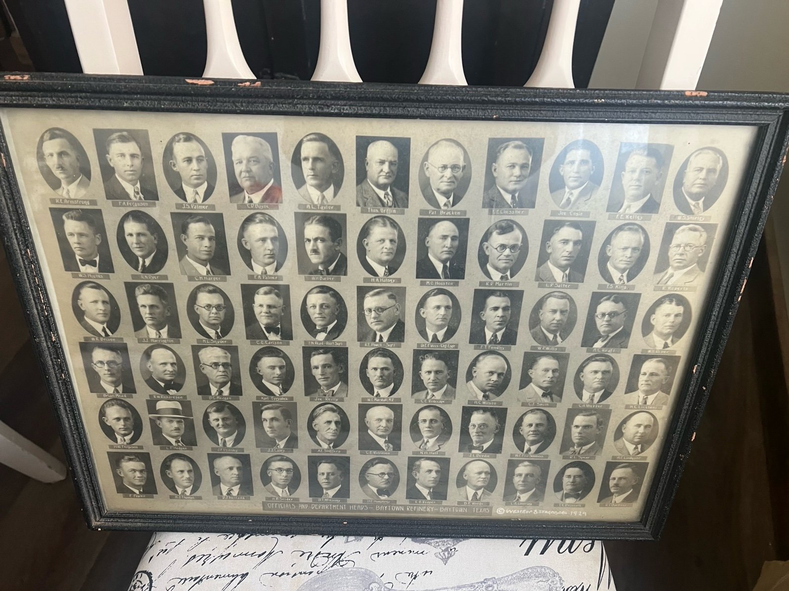 Vintage framed picture of officials and department heads Baytown, Texas refinery