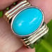 Vintage 14k yellow gold 950 Sterling Silver and turquoise blue gem ring Sz 7.25