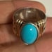 Vintage 14k yellow gold 950 Sterling Silver and turquoise blue gem ring Sz 7.25