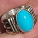Vintage 14k yellow gold 950 Sterling Silver and turquoise blue gem ring Sz 7.25