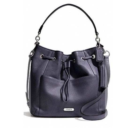 Coach Avery shops Black Leather Drawstring Bucket Tote Bag a1461-f27003