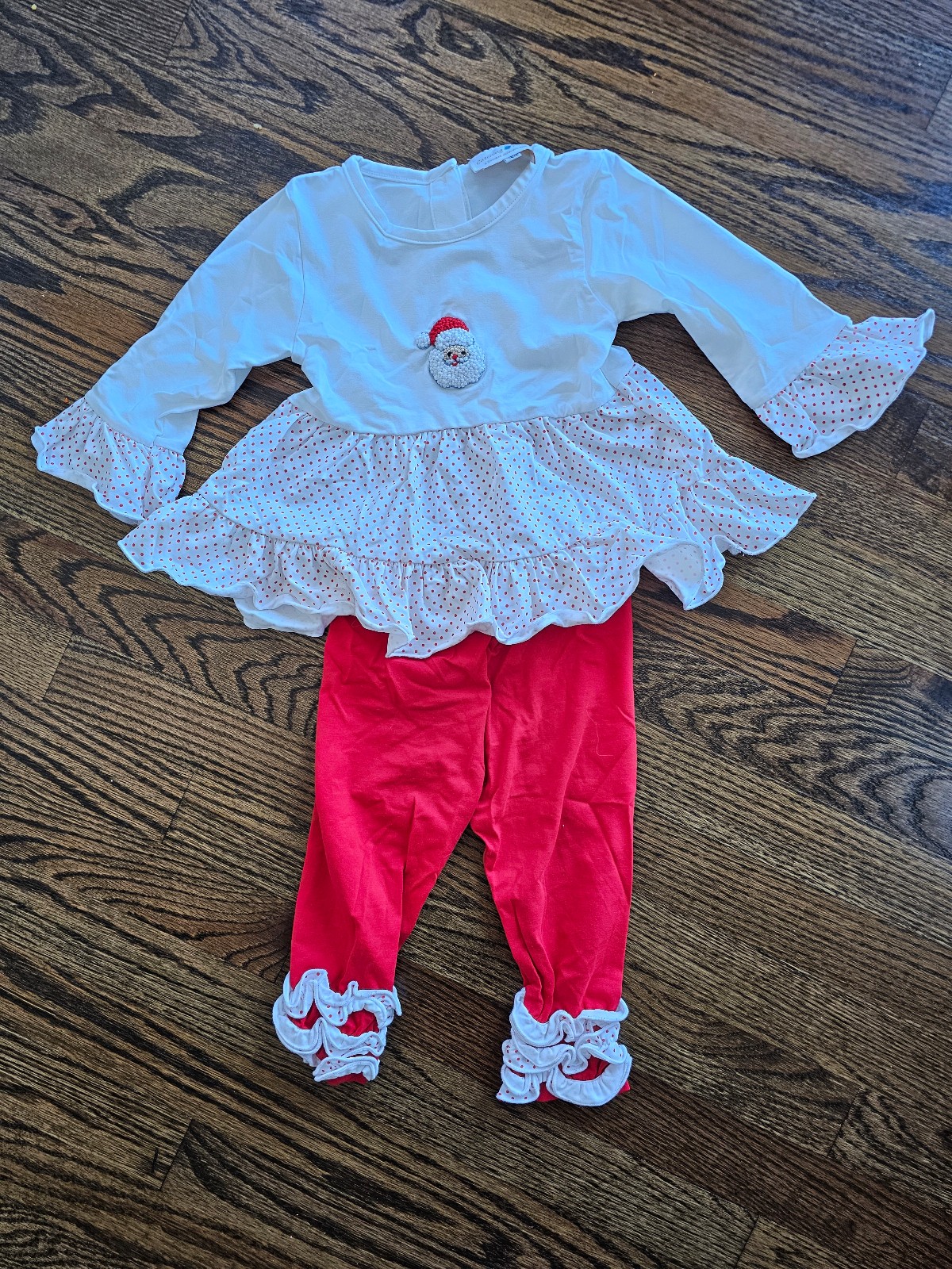 Catching Fireflies Baby Girl Christmas French Knot Santa Pant Set, 18 Months